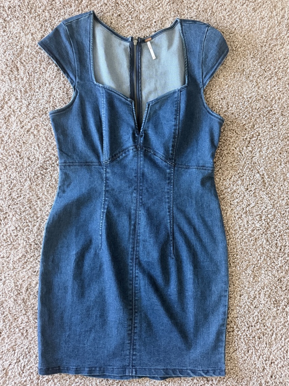 Free People Blue Denim Square Neck Mini Dress - Picture 2 of 5